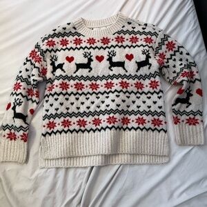 Festive Kids Sweater with Reindeer and Heart Design
